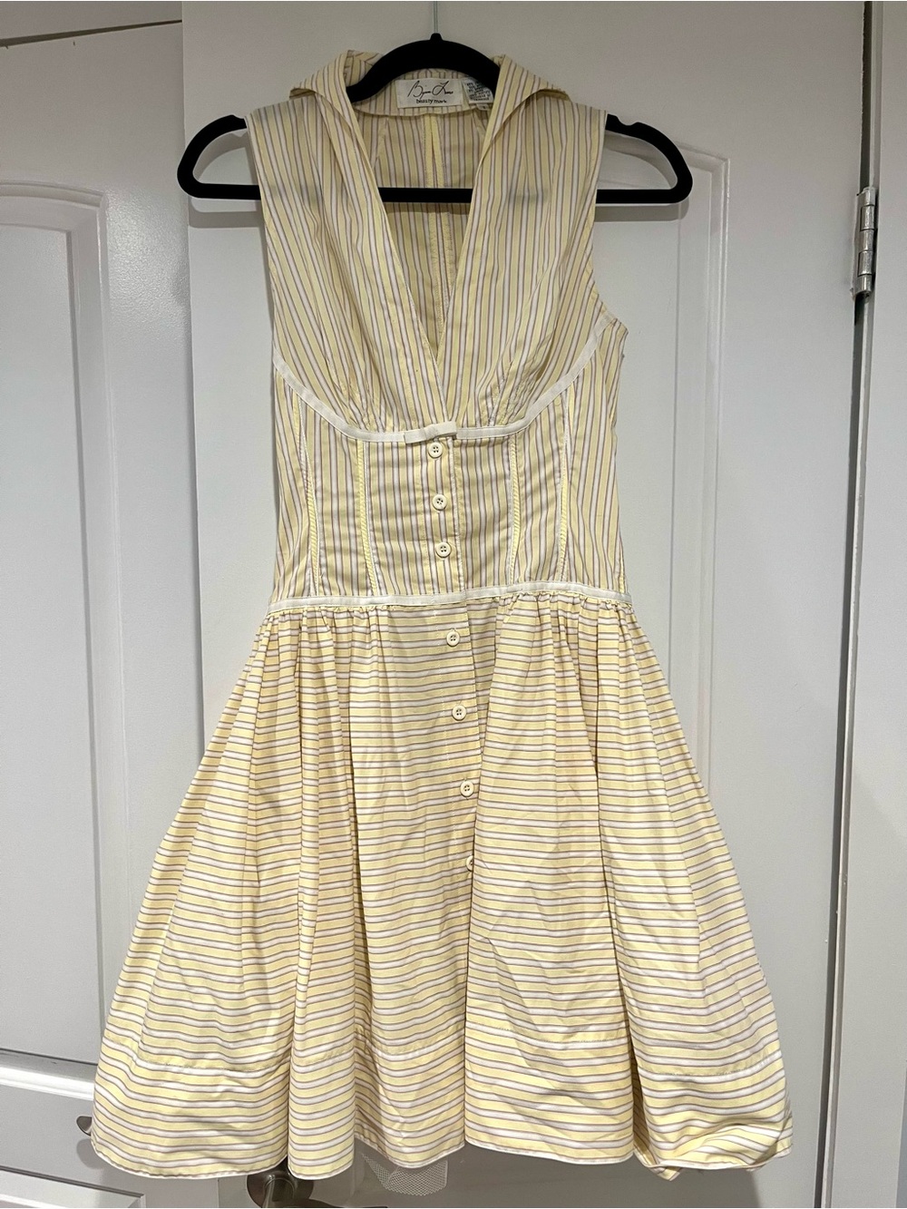 Byron Lars Beauty Mark Midi Striped Dress Mesh Boho Chic Bow Size 2 Prairie EUC